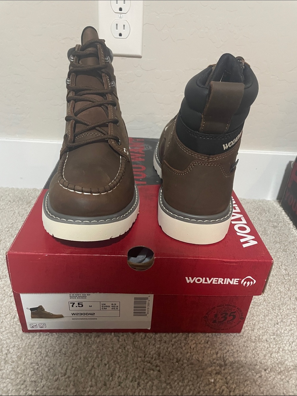 Wolverine Brown Leather Moc Toe Boots with White Sole